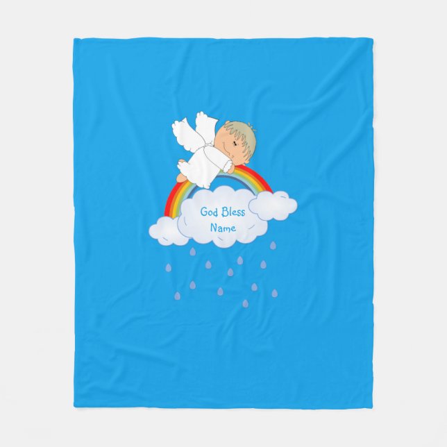 Godson Gift Cute Angel Rainbow Personalized Fleece Blanket (Front)