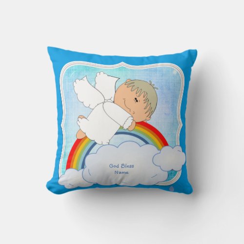 Godson Gift Cute Angel Rainbow Personalized Throw Pillow