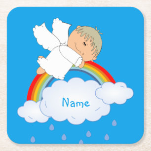Godson Godchild Baby Boy Shower Gift Personalized Square Paper Coaster