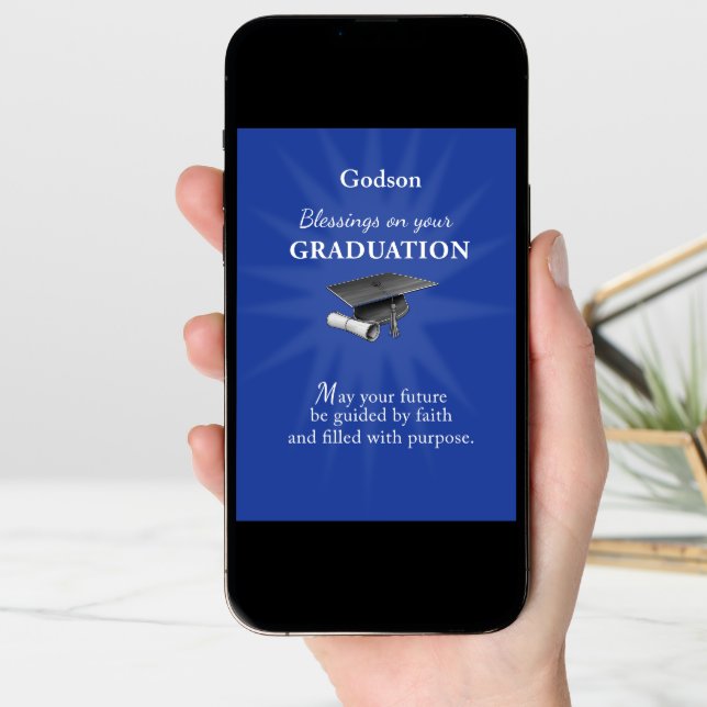 Godson Graduation Religious Blessings Blue Rays Card (Front Digital)