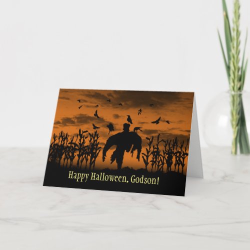 Godson Halloween Scarecrow and Ravens Holiday Card