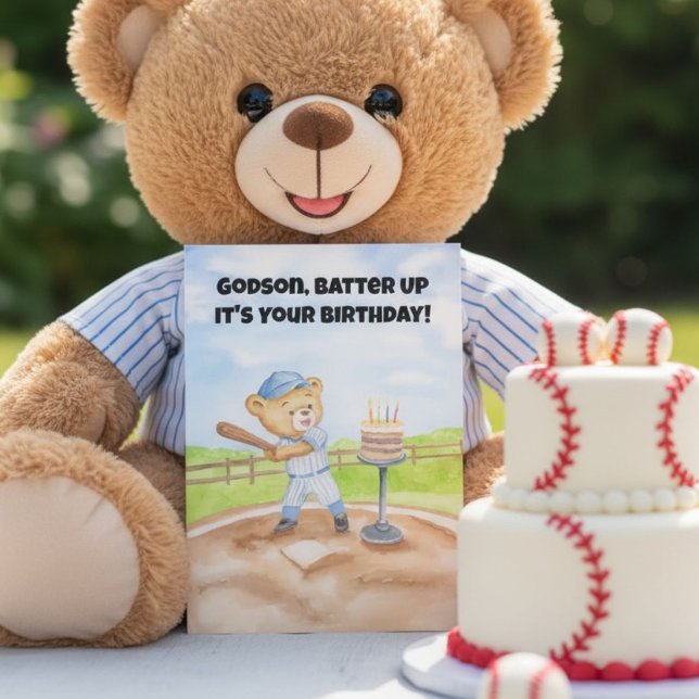 Godson Happy Birthday Baseball Teddy Bear Card (Creator Uploaded)
