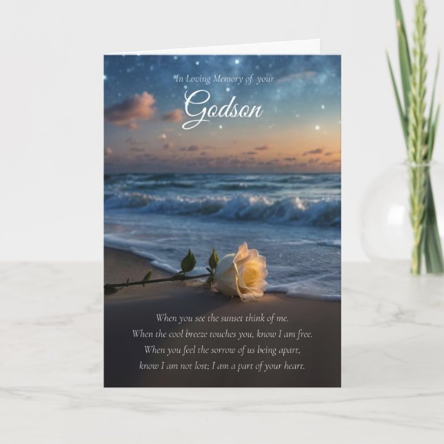 Godson Memorial Sympathy Beach and Rose Spiritual  Card (Front)