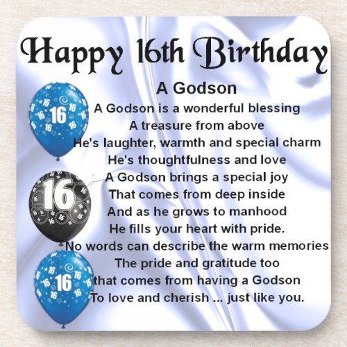 Godson poem _ 16th Birthday Design Coaster