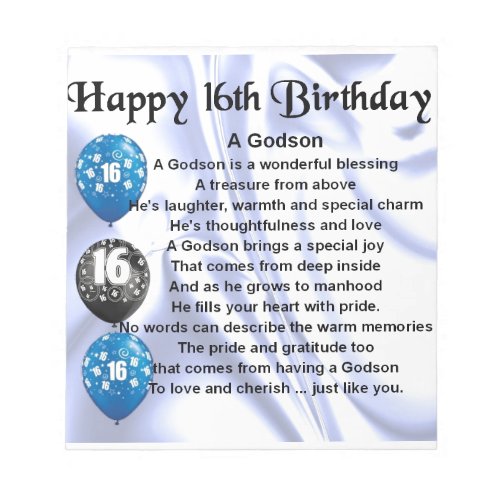 Godson poem _ 16th Birthday Design Notepad