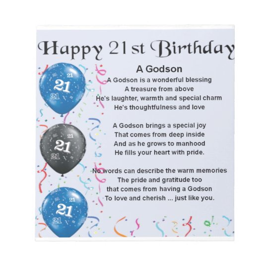 Godson Poem - 21st Birthday Notepad | Zazzle.com