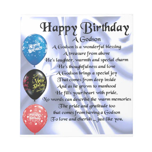 Godson Poem - Happy Birthday Design Notepad 