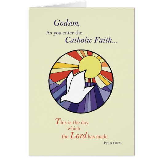 Godson RCIA Catholic Dove Sun Circle, Rite of Chri Cards (Front)