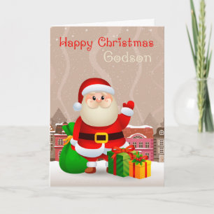 Godson Santa With Sack And Gifts, Christmas Card