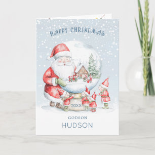 Godson Snow Globe Santa Elf Christmas Holiday Card