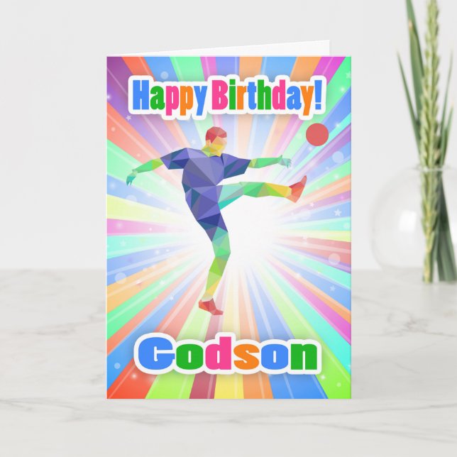 Godson, Soccer Player Birthday Colorful Abstrat Card (Front)