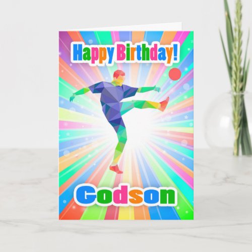 Godson Soccer Player Birthday Colorful Abstrat Card