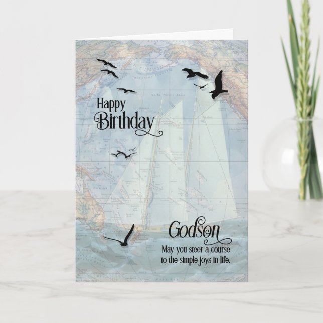 Godson's Birthday Nautical Vintage Sailboat Card (Front)