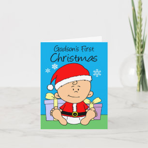 Godson's First Christmas Cute Little Santa Holiday Card