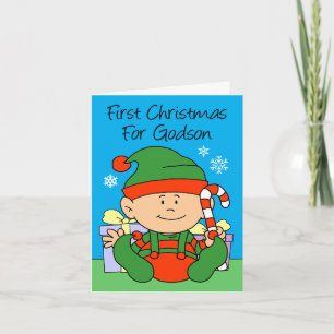 Godson's First Christmas Elf Holiday Card