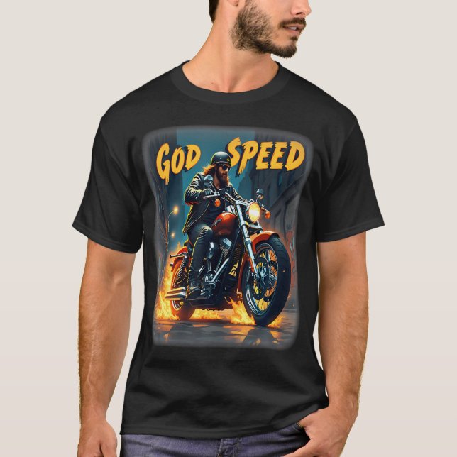 Godspeed Jesus Biker Christian Motorcycle Faith Te T-Shirt (Front)