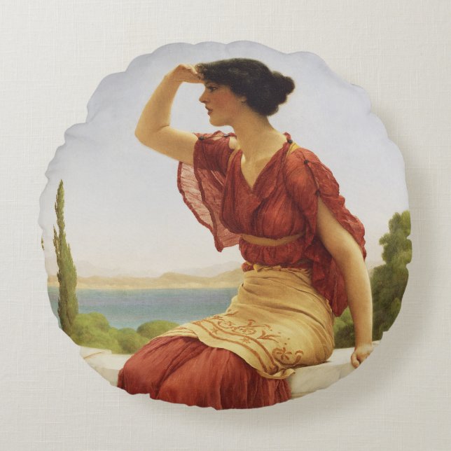Godward The Signal Beautiful Woman Portrait Art Round Pillow (Front)