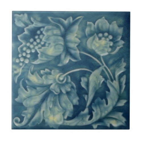 Godwin Hewitt Art Nouveau Blue Majolica Repro Ceramic Tile