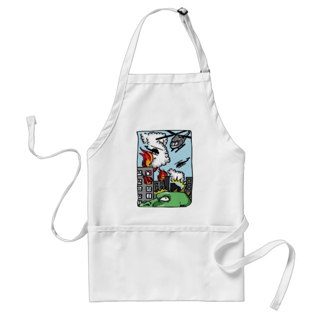 Godzilla's lanch time! adult apron (Front)