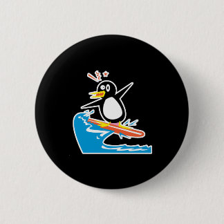 gofy surfing penguin pinback button