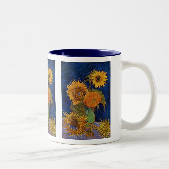 Gogh , 5 Sunflowers Two-Tone Coffee Mug (Right)