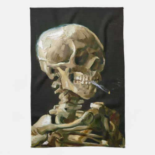 Gogh Head of a Skeleton with a Burning Cigarette Kitchen Towel