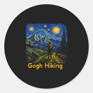 Gogh hiking funny hiker starry night art outdoor classic round sticker
