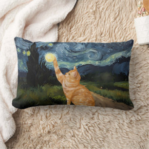 Gogh Kitty Starry Night Cat Lumbar Pillow