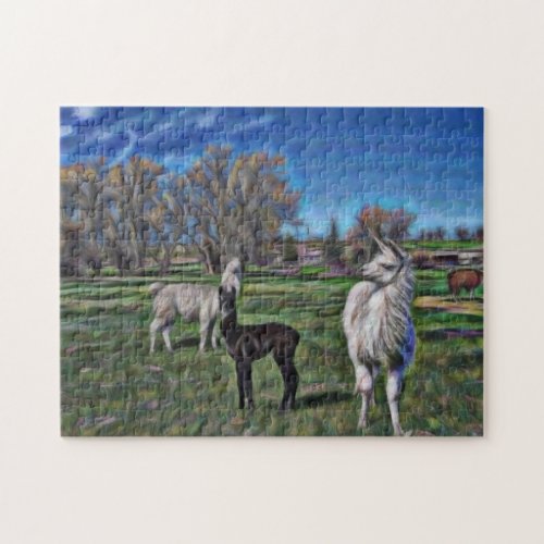 Gogh Style Llamas Jigsaw Puzzle