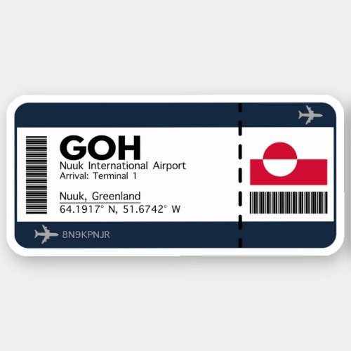 GOH Nuuk Greenland Airport Boarding Pass Sticker
