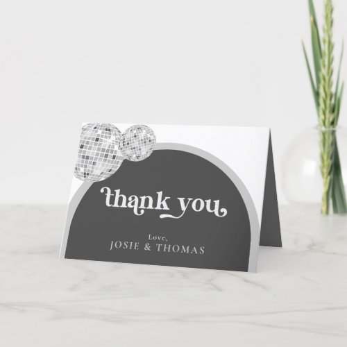 Gohic Black Grey Retro Disco Ball Wedding Thank You Card