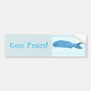 goin' fishin blue fish logo bumper sticker