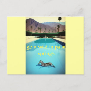 Goin Wild In Palm Springs Zebra Retro Vintage Pool Postcard