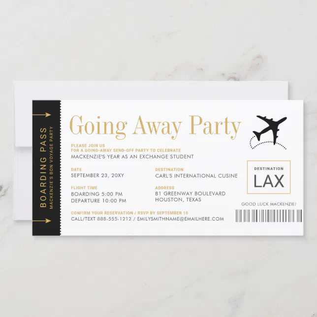 Going Away Party Boarding Pass Ticket Invitation | Zazzle