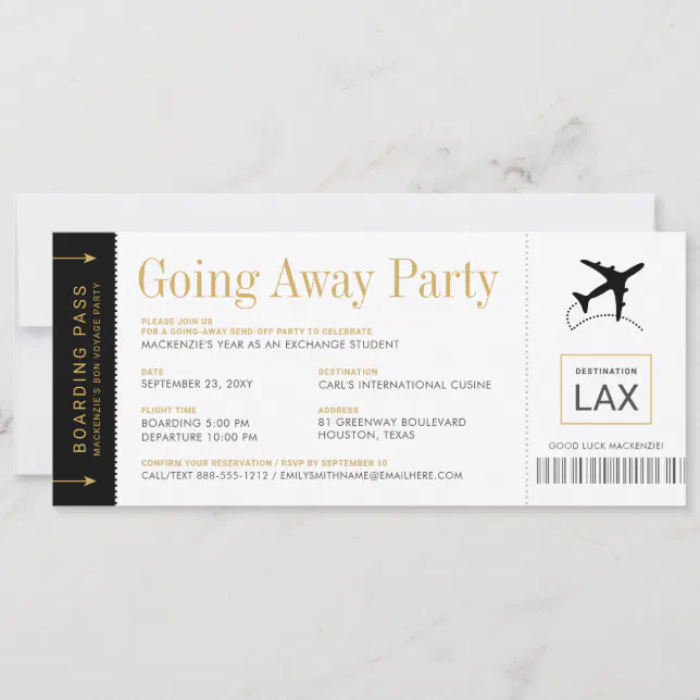 Going Away Party Boarding Pass Ticket Invitation | Zazzle