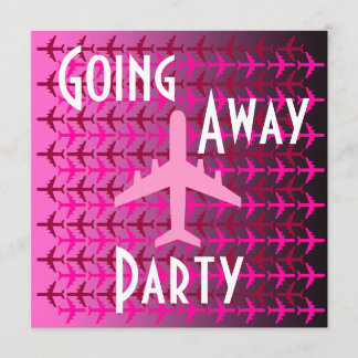 Going Away Party Invitation Card Plane Pink