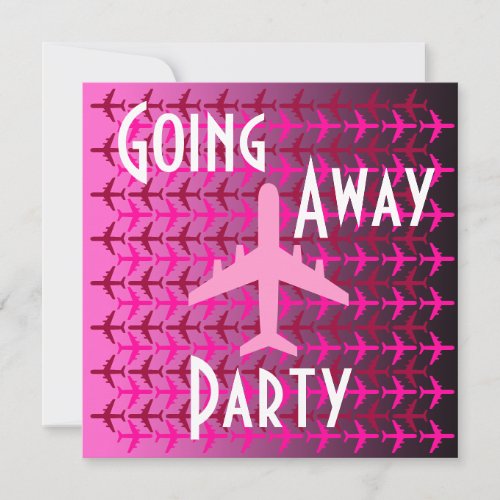Going Away Party Invitation Card Plane Pink