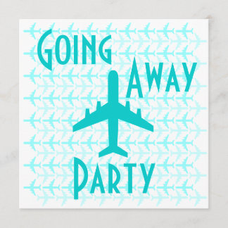 Going Away Party Invitation Card Plane Teal