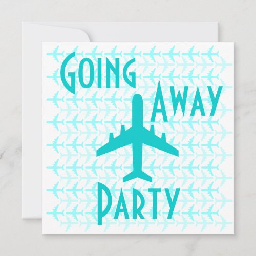 Going Away Party Invitation Card Plane Teal