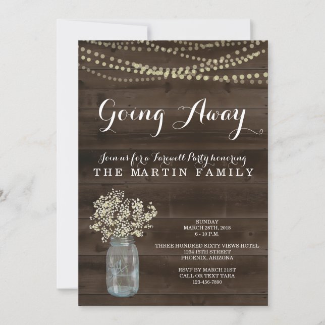 Going Away Party Invitation | Rustic Babys Breath (Front)