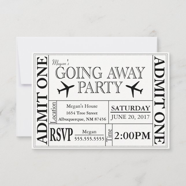 Going Away Party Ticket Invitation (Front)