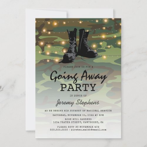 Going Away Soldier Boots Camouflage Invitation