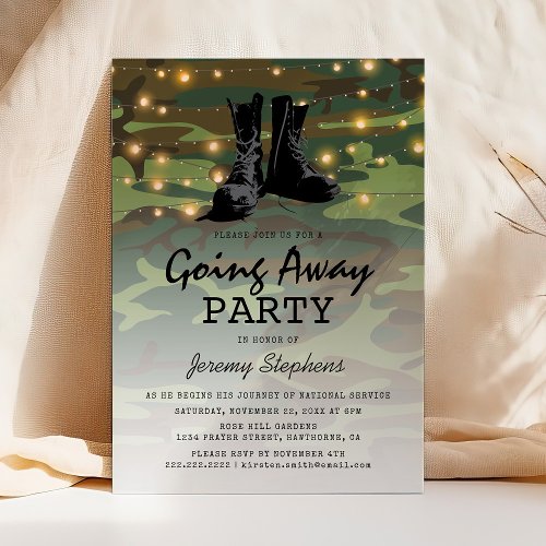 Going Away Soldier Boots Camouflage Invitation