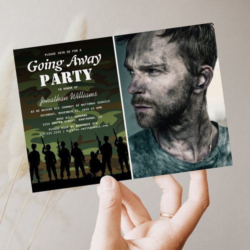 Going Away Soldier Camouflage  Farewell Photo Invitation