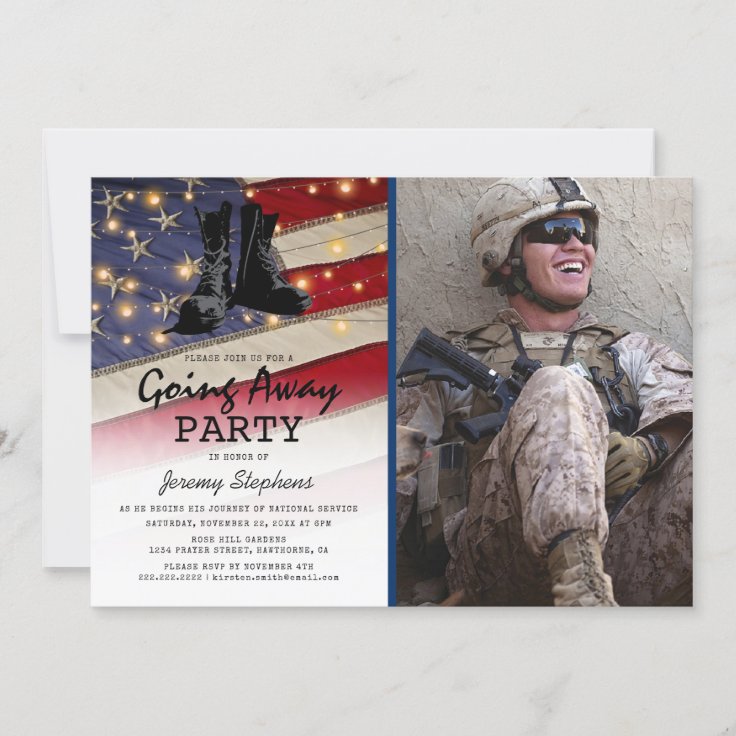 Going Away Soldier Patriotic Flag Photo Invitation | Zazzle