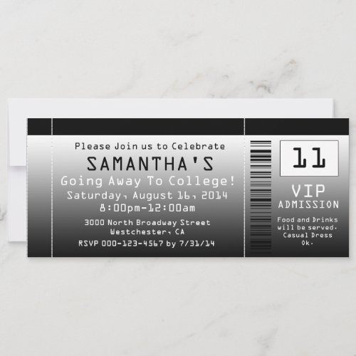 Going Away Ticket Invitations, Black + White
