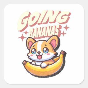 Going Bananas Funny Cute Corgi Square Sticker