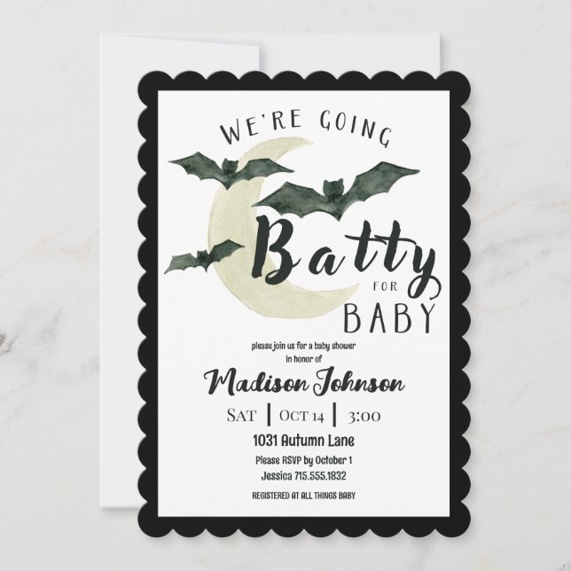 Going Batty For Baby Fall October Baby Shower  Invitation (Front)