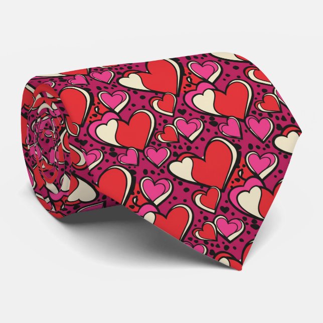 Going Bold Pinky Pink and Juicy Red Pop-Art Heart  Neck Tie (Rolled)