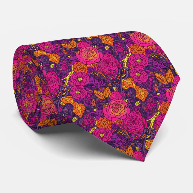 Going Bold Vibrant Maximalist Floral Statement Neck Tie (Rolled)